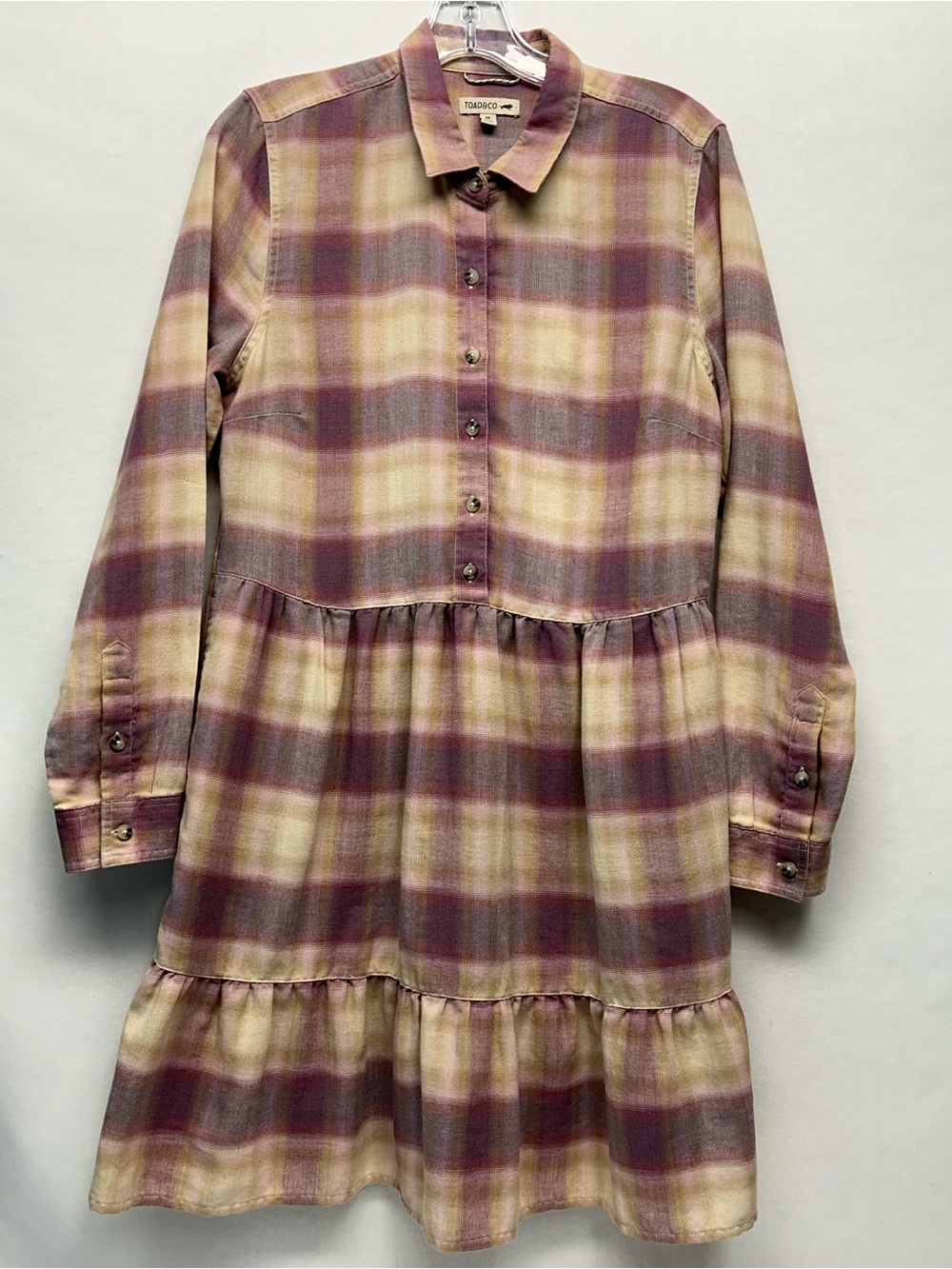 Women’s medium Purple Plaid Long-Sleeve Tiered Dress